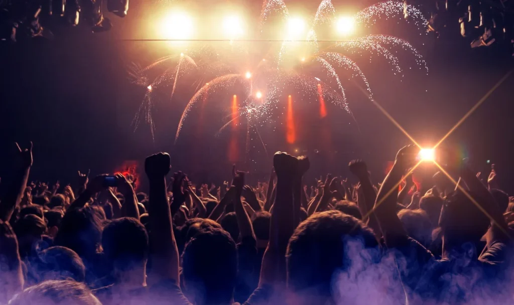 Crowd at a fireworks and concert event in the UAE coordinated by two-way radio