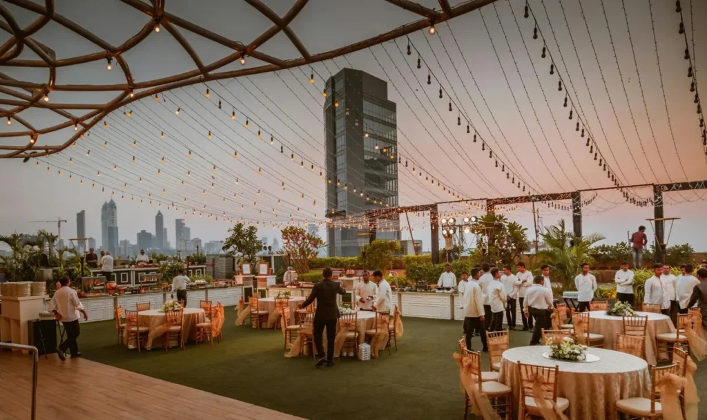 Outdoor event build in the UAE where operations teams coordinate over two-way radio